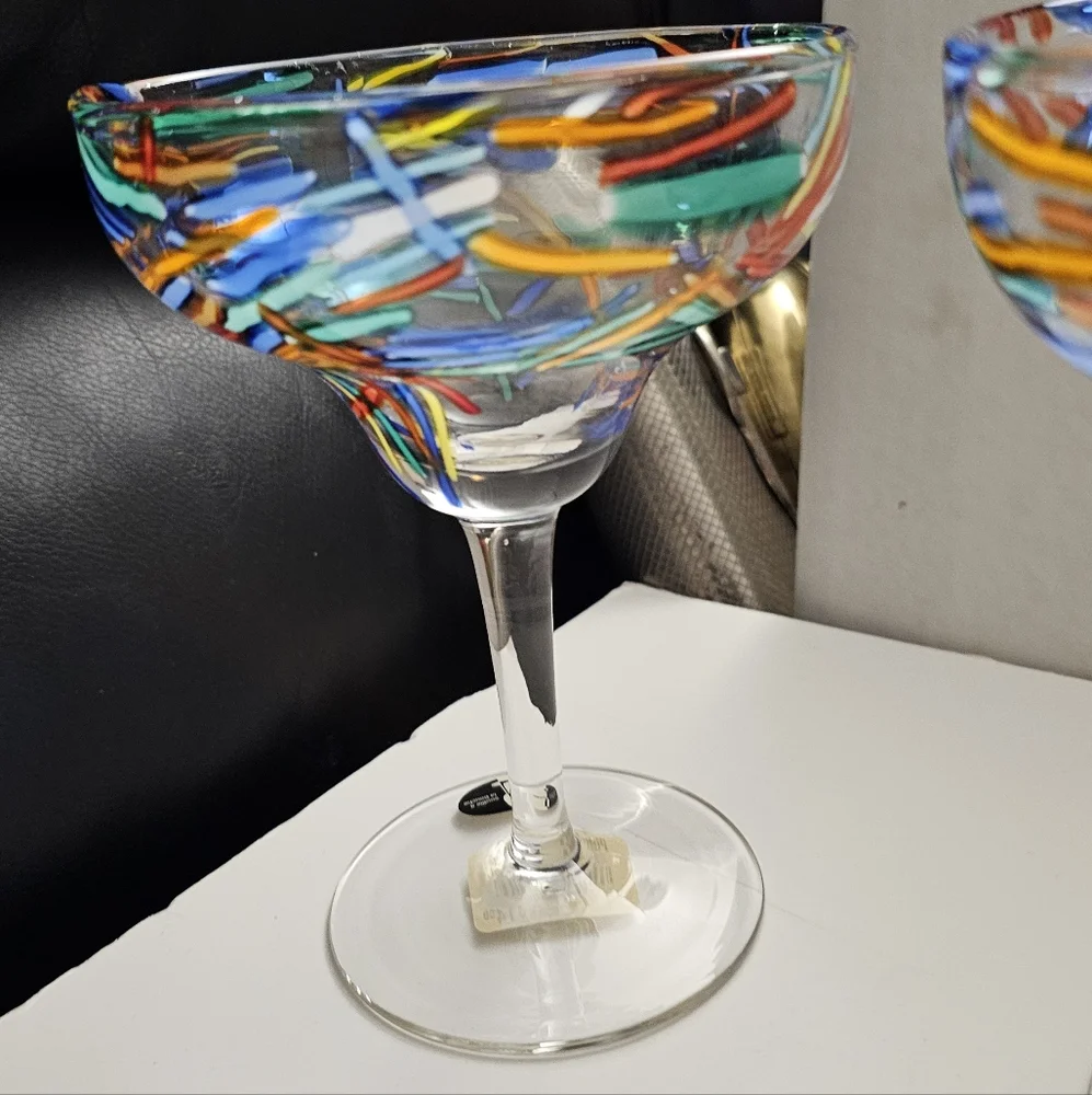 Pier 1 Margarita Glasses Pier 1 Glasses Pier 1 Confetti Glasses Mouth Blown NEW
